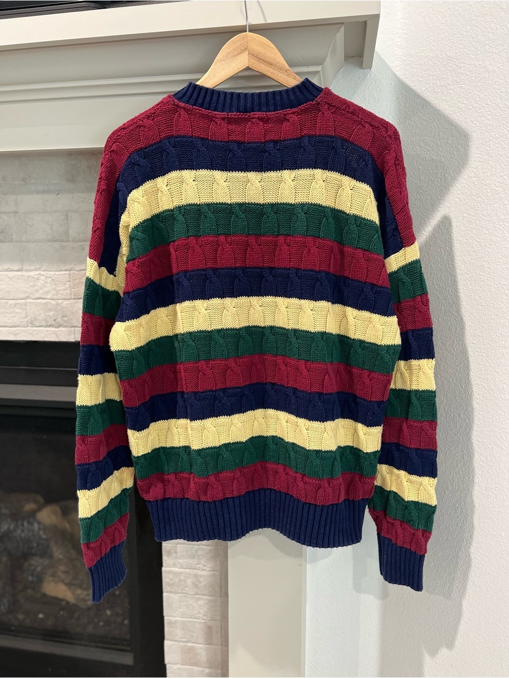 Vintage 90s Multi-Striped Colorful Classic Cable-Knit Sweater Made in USA - Picture 2 of 8